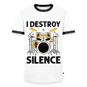 I Destroy Silence Drummer Drumming Drum Drummers - Men's Ringer Shirt - white/black - Front - AI Model Female 172 light (172cm) & AI Model Male 178 dark (178cm)