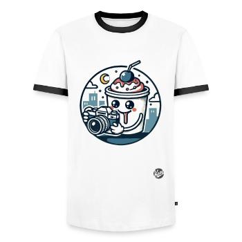 Süßes Eiscreme Design "Foto Spaß" Kawaii Stil - T-shirt contrasté Homme - blanc/noir - Devant - AI Model Female 172 light (172cm) & AI Model Male 178 dark (178cm)