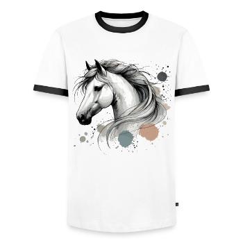 Pferd, Reiten, Reiterin, Pferdebesitzer, Reitsport - Männer Kontrast-T-Shirt - Weiß/Schwarz - Vorne - AI Model Female 172 light (172cm) & AI Model Male 178 dark (178cm)