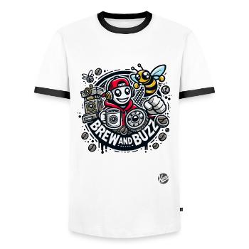 Kaffee- und Musikliebhaber Design mit Biene - Männer Kontrast-T-Shirt - Weiß/Schwarz - Vorne - AI Model Female 172 light (172cm) & AI Model Male 178 dark (178cm)