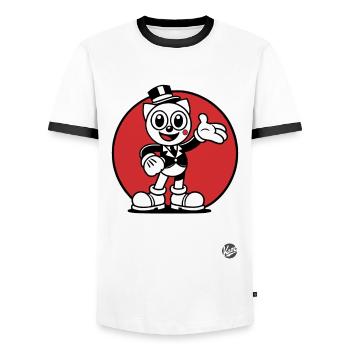 Chat Rétro Design « Chat Charmant » Style Vintage - T-shirt contrasté Homme - blanc/noir - Devant - AI Model Female 172 light (172cm) & AI Model Male 178 dark (178cm)