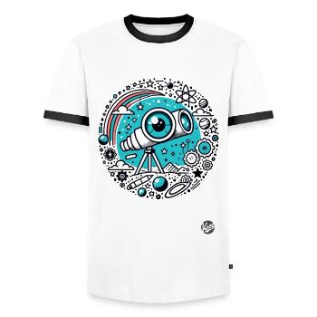 Télescope « Oeil de l’astronomie » - T-shirt contrasté Homme - blanc/noir - Devant - AI Model Female 172 light (172cm) & AI Model Male 178 dark (178cm)