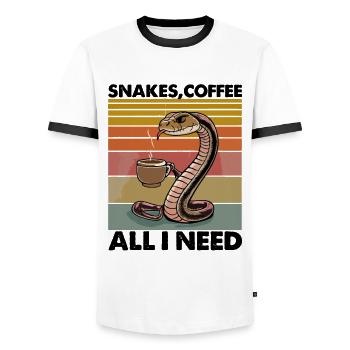 Lustiges Schlangen Kunst Schlange Kaffee Reptilien - Männer Kontrast-T-Shirt - Weiß/Schwarz - Vorne - AI Model Female 172 light (172cm) & AI Model Male 178 dark (178cm)