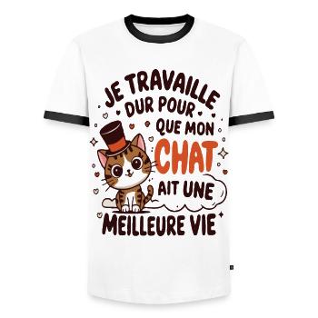 Idée cadeau humour design chat mignon - T-shirt contrasté Homme - blanc/noir - Devant - AI Model Female 172 light (172cm) & AI Model Male 178 dark (178cm)