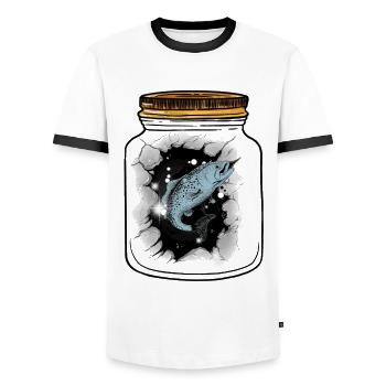 Poisson Poisson Pêcheur à la ligne - T-shirt contrasté Homme - blanc/noir - Devant - AI Model Female 172 light (172cm) & AI Model Male 178 dark (178cm)