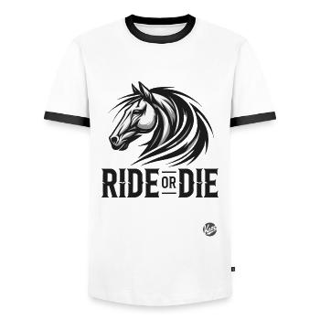 Ride or Die, reiten oder sterben zu Pferde - Männer Kontrast-T-Shirt - Weiß/Schwarz - Vorne - AI Model Female 172 light (172cm) & AI Model Male 178 dark (178cm)