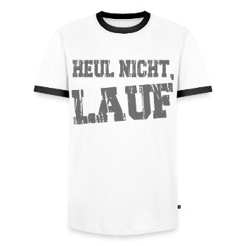 Heul nicht, LAUF Laufen, Joggen, Sport, Rennen - Männer Kontrast-T-Shirt - Weiß/Schwarz - Vorne - AI Model Female 172 light (172cm) & AI Model Male 178 dark (178cm)