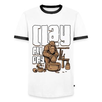 Poterie Poterie Poterie Argile Toute la journée - T-shirt contrasté Homme - blanc/noir - Devant - AI Model Female 172 light (172cm) & AI Model Male 178 dark (178cm)