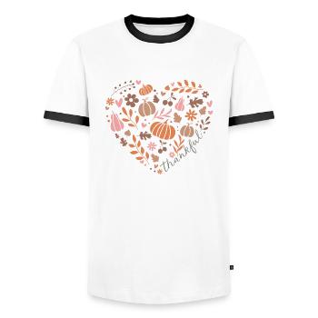 Grateful Pumpkin Heart Autumn Design - Men's Ringer Shirt - white/black - Front - AI Model Female 172 light (172cm) & AI Model Male 178 dark (178cm)