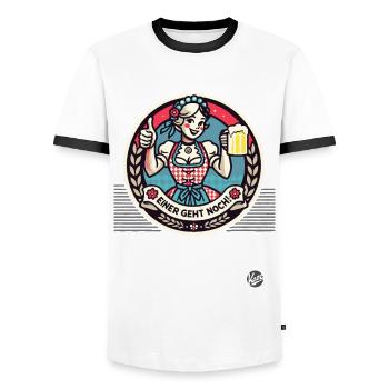 Einer geht noch, Daumen hoch Dirndl Mädel mit Bier - Männer Kontrast-T-Shirt - Weiß/Schwarz - Vorne - AI Model Female 172 light (172cm) & AI Model Male 178 dark (178cm)