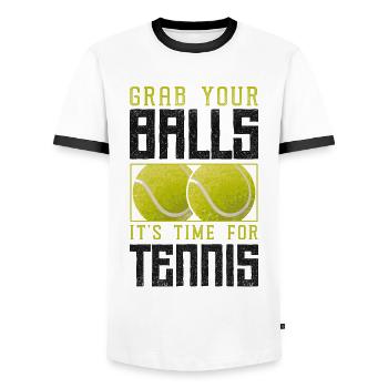 Drôle de joueur de tennis raquette jeu de mots - T-shirt contrasté Homme - blanc/noir - Devant - AI Model Female 172 light (172cm) & AI Model Male 178 dark (178cm)
