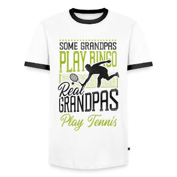 Funny Tennis Player Racket Grandpa - Men's Ringer Shirt - white/black - Front - AI Model Female 172 light (172cm) & AI Model Male 178 dark (178cm)