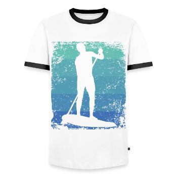 Stand Up Paddling Stand Up Board Sup - Männer Kontrast-T-Shirt - Weiß/Schwarz - Vorne - AI Model Female 172 light (172cm) & AI Model Male 178 dark (178cm)