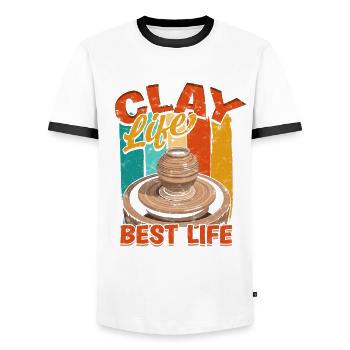 Poterie Poterie Poterie Argile Vie Meilleure Vie - T-shirt contrasté Homme - blanc/noir - Devant - AI Model Female 172 light (172cm) & AI Model Male 178 dark (178cm)