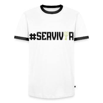 Raquette de joueur de tennis drôle - T-shirt contrasté Homme - blanc/noir - Devant - AI Model Female 172 light (172cm) & AI Model Male 178 dark (178cm)
