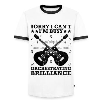 Sorry I Can't I'm Busy Orchestrating Brilliance Te - Men's Ringer Shirt - white/black - Front - AI Model Female 172 light (172cm) & AI Model Male 178 dark (178cm)