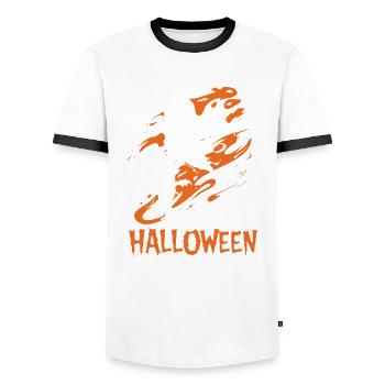 Happy Halloween Ghost Costume - Spooky - Men's Ringer Shirt - white/black - Front - AI Model Female 172 light (172cm) & AI Model Male 178 dark (178cm)