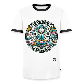 Restez calme, restez fort, yoga - T-shirt contrasté Homme - blanc/noir - Devant - AI Model Female 172 light (172cm) & AI Model Male 178 dark (178cm)