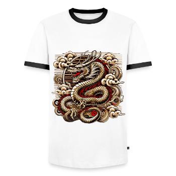 Kaiserliches Drachen Japan Retro 80s 90s Wolken - Männer Kontrast-T-Shirt - Weiß/Schwarz - Vorne - AI Model Female 172 light (172cm) & AI Model Male 178 dark (178cm)
