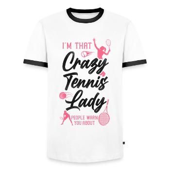 drôle de raquette de joueur de tennis je suis - T-shirt contrasté Homme - blanc/noir - Devant - AI Model Female 172 light (172cm) & AI Model Male 178 dark (178cm)