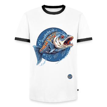 Le poisson monstre effrayant - T-shirt contrasté Homme - blanc/noir - Devant - AI Model Female 172 light (172cm) & AI Model Male 178 dark (178cm)
