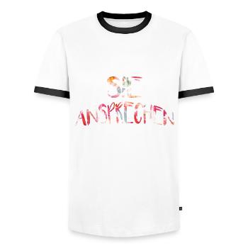 Ab jetzt bitte mit Sie ansprechen Konfirmation - Männer Kontrast-T-Shirt - Weiß/Schwarz - Vorne - AI Model Female 172 light (172cm) & AI Model Male 178 dark (178cm)