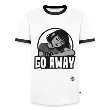 Müdes Cartoon-Mädchen: Geh weg - Männer Kontrast-T-Shirt - Weiß/Schwarz - Vorne - AI Model Female 172 light (172cm) & AI Model Male 178 dark (178cm)