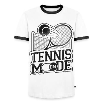 Drôle de joueur de tennis Raquette Tennis - T-shirt contrasté Homme - blanc/noir - Devant - AI Model Female 172 light (172cm) & AI Model Male 178 dark (178cm)