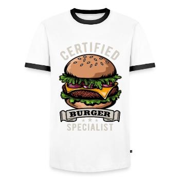 Certified Burger Specialist - Fast Food - lecker - Männer Kontrast-T-Shirt - Weiß/Schwarz - Vorne - AI Model Female 172 light (172cm) & AI Model Male 178 dark (178cm)