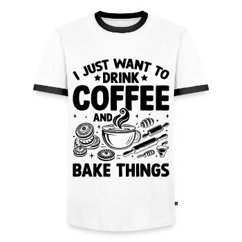 Je veux juste boire du café et faire cuire des choses en cuisinant - T-shirt contrasté Homme - blanc/noir - Devant - AI Model Female 172 light (172cm) & AI Model Male 178 dark (178cm)