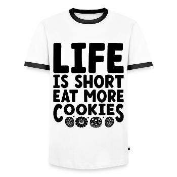 Life Is Short Eat More Cookies Baking Bake Baker - Men's Ringer Shirt - white/black - Front - AI Model Female 172 light (172cm) & AI Model Male 178 dark (178cm)