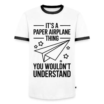 Avion en papier disant blague Avion en papier cadeau - T-shirt contrasté Homme - blanc/noir - Devant - AI Model Female 172 light (172cm) & AI Model Male 178 dark (178cm)