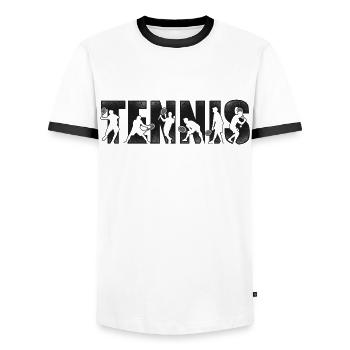 Drôle de joueur de tennis Raquette Tennis - T-shirt contrasté Homme - blanc/noir - Devant - AI Model Female 172 light (172cm) & AI Model Male 178 dark (178cm)