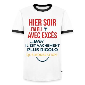 cadeau homme femme humour drole alcool soiree fete - T-shirt contrasté Homme - blanc/noir - Devant - AI Model Female 172 light (172cm) & AI Model Male 178 dark (178cm)