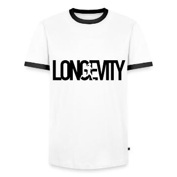Longevity - Langes Leben - Männer Kontrast-T-Shirt - Weiß/Schwarz - Vorne - AI Model Female 172 light (172cm) & AI Model Male 178 dark (178cm)