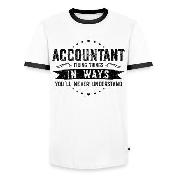 Accountant Colleagues Gift Profession Saying Funny - Men's Ringer Shirt - white/black - Front - AI Model Female 172 light (172cm) & AI Model Male 178 dark (178cm)