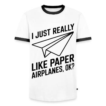 Avion en papier disant blague Avion en papier cadeau - T-shirt contrasté Homme - blanc/noir - Devant - AI Model Female 172 light (172cm) & AI Model Male 178 dark (178cm)