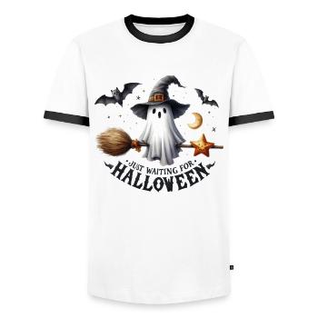 Halloween Partner Look Waiting for Halloween Design - Men's Ringer Shirt - white/black - Front - AI Model Female 172 light (172cm) & AI Model Male 178 dark (178cm)