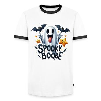 Partenaire d’Halloween Look Spooky Boobe Design - T-shirt contrasté Homme - blanc/noir - Devant - AI Model Female 172 light (172cm) & AI Model Male 178 dark (178cm)