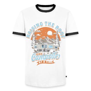 Pop Up Camper Folding Caravan Raising The Roof - Men's Ringer Shirt - white/black - Front - AI Model Female 172 light (172cm) & AI Model Male 178 dark (178cm)