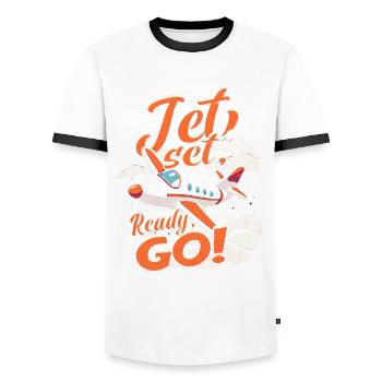 Premier vol Vol en avion - T-shirt contrasté Homme - blanc/noir - Devant - AI Model Female 172 light (172cm) & AI Model Male 178 dark (178cm)