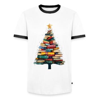 Christmas book tree festive for teachers - Men's Ringer Shirt - white/black - Front - AI Model Female 172 light (172cm) & AI Model Male 178 dark (178cm)