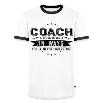 Trainer, Colleagues, Gift, Profession, Saying, Funny - Men's Ringer Shirt - white/black - Front - AI Model Female 172 light (172cm) & AI Model Male 178 dark (178cm)