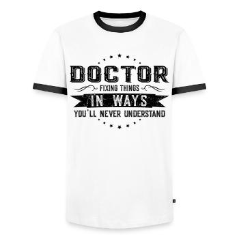 Arzt Kollegen Geschenk Beruf Spruch Lustig - Männer Kontrast-T-Shirt - Weiß/Schwarz - Vorne - AI Model Female 172 light (172cm) & AI Model Male 178 dark (178cm)