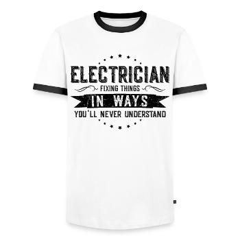 Elektriker Kollegen Geschenk Beruf Spruch Lustig - Männer Kontrast-T-Shirt - Weiß/Schwarz - Vorne - AI Model Female 172 light (172cm) & AI Model Male 178 dark (178cm)