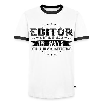 Collègues rédacteurs en chef Cadeau Profession Dire drôle - T-shirt contrasté Homme - blanc/noir - Devant - AI Model Female 172 light (172cm) & AI Model Male 178 dark (178cm)