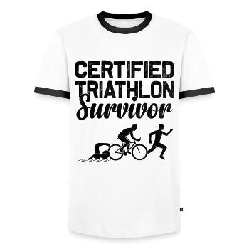 Certified Triathlon Survivor Swim Bike Run Triathl - Men's Ringer Shirt - white/black - Front - AI Model Female 172 light (172cm) & AI Model Male 178 dark (178cm)
