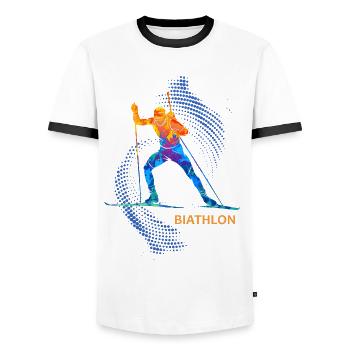 Biathlon Athlete Sport Sport Winter Sports - Men's Ringer Shirt - white/black - Front - AI Model Female 172 light (172cm) & AI Model Male 178 dark (178cm)