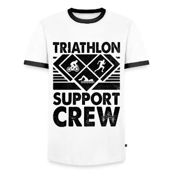 Triathlon Support Crew Swim Bike Run Triathlete - Men's Ringer Shirt - white/black - Front - AI Model Female 172 light (172cm) & AI Model Male 178 dark (178cm)