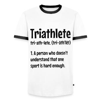 Triathlète Une personne qui ne comprend pas cela sur - T-shirt contrasté Homme - blanc/noir - Devant - AI Model Female 172 light (172cm) & AI Model Male 178 dark (178cm)